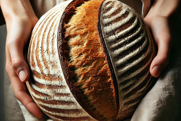 Sauerteigbrot in zwei Händen gehalten